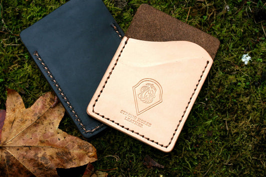 Handmade Minimalist Leather Card Wallet with Strong Horse Leather stamp