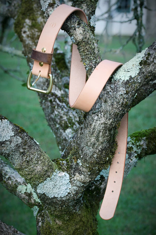 Handmade Classic Full-Grain Leather Belt wrapped in a tree