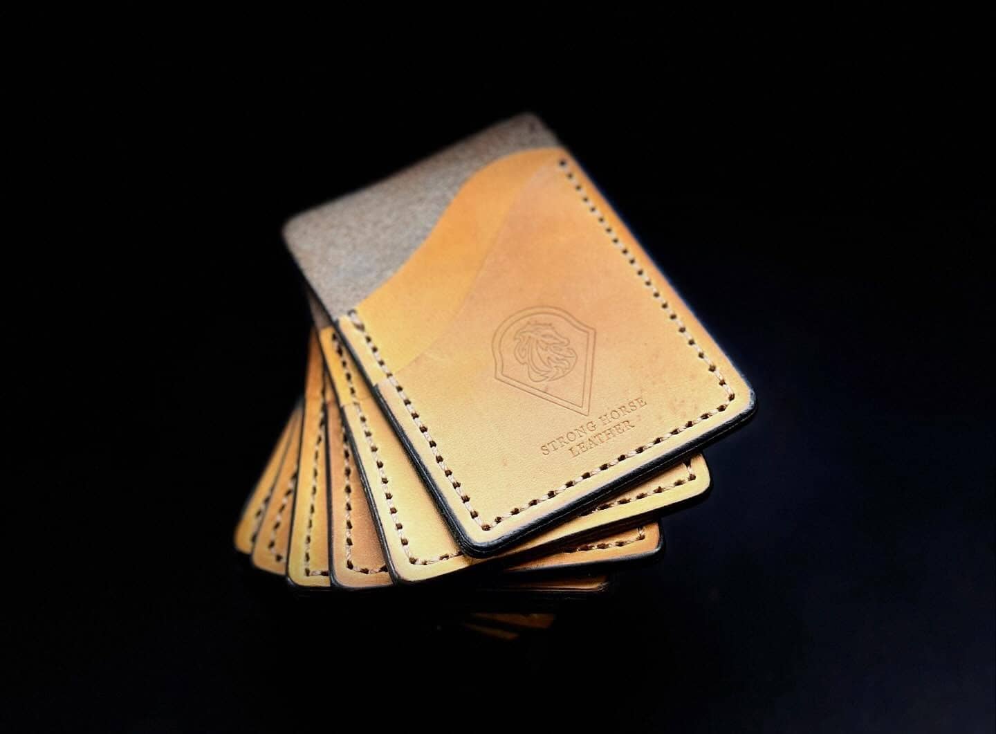 Handmade Minimalist Leather Card Wallet multiple stacked