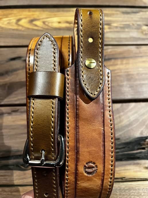 Classic Distressed Leather Rifle Sling wrapped around to see details