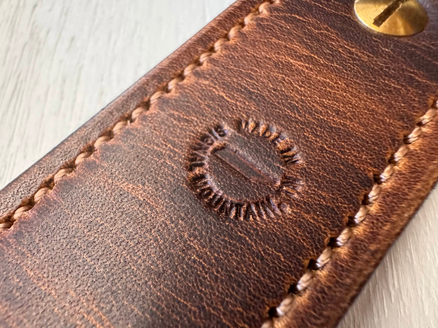 Bourbon Brown Leather Belt Made in Signal Mountain TN stamp